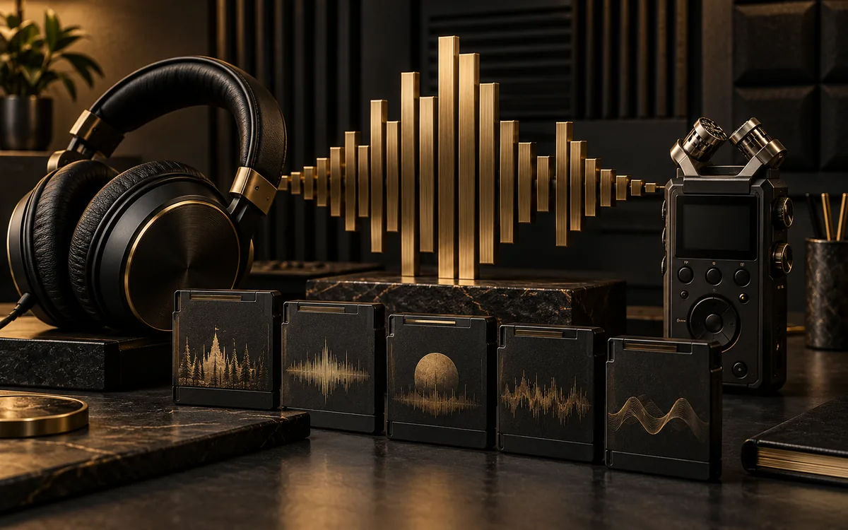 Headphone studio dan visual gelombang audio kreator